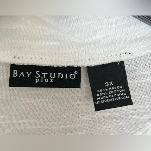 Bay Studio Plus White Open Front Cardigan with Crochet Lace Back 3X - Picture 4 of 6